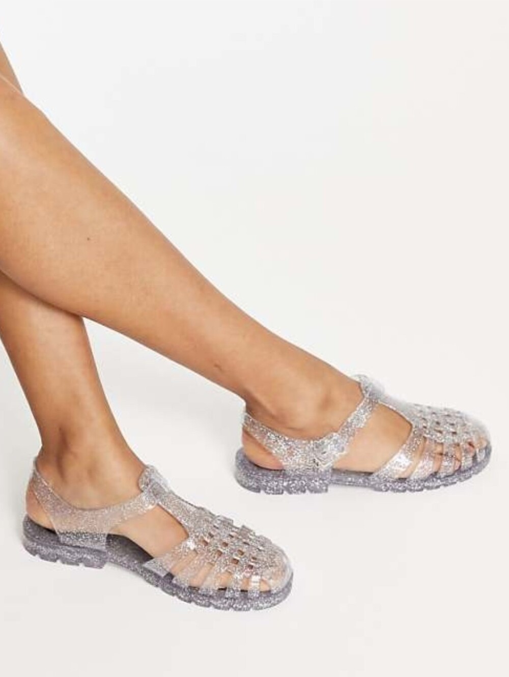 Juju Iridescent Silver Glitter Jelly Sandals for Women Size UK 5/7